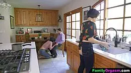 Familyorgasm - Old Man Fucks His Daring Strp Daughter And Wife While She Cooks Spaghetti