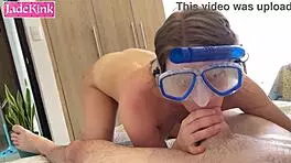 Snorkel Girl Gives Sloppiest Blowjob and Cum Swallow