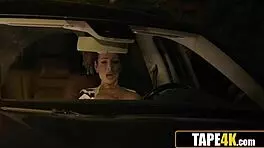 lucky dude catches glamorous mature neighbor masturbating in car, her wet pussy exposed.