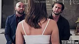 horny mature teachers double penetrate petite teen student in classroom pov