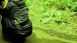 Mature MILF babe enjoys getting fucked by big black cock in local bush, wet hairy pussy creampie