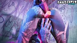 Tattoo girl solo double penetration with toys - anal masturbation - atm goth punk dp