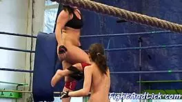 Busty European babes engage in naked wrestling match with fingering and licking 😍