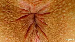 The suggestive pulsating orgasm comes with tight anal contractions, close-up asshole view, teen anal assfucking.