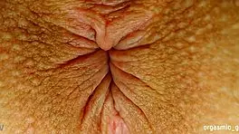 The suggestive pulsating orgasm comes with tight anal contractions, close-up asshole view, teen anal assfucking.