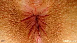 The suggestive pulsating orgasm comes with tight anal contractions, close-up asshole view, teen anal assfucking.