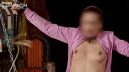 Cute submissive girl having her small 18+ tits tormented