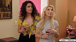 tiny blonde facesits petite brunette while muff diving her shaved pussy