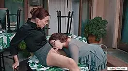 Busty Shemale Emma Rose Bangs Her College GF In Public Cafe!