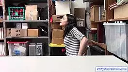 in the stripsearchporn scene, a petite teen thief seduces the store officer during a thorough search involving blowjob and doggystyle.