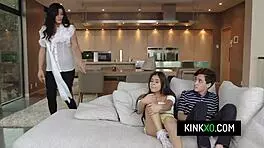 Perv stud fucks MILF Becky Bandini and Latina Katya Rodriguez in threesome