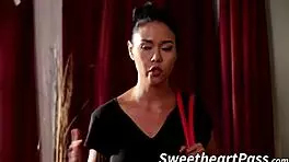 older babe teaches tiny 18+ teen 18+ a lesson with a strap on