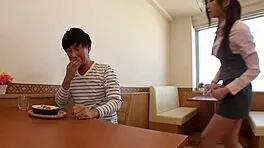 Dirty Japanese Teen Waitress Gives Blowjob And Footjob To Customers At Restaurant