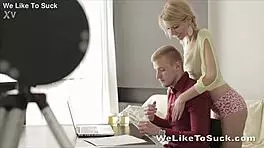 Karina Grand sucking cock and messy facial