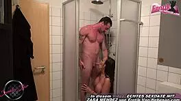 Look at this German milf with big tits fucking in the shower!