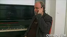 Young hottie feels pleasure licked by old man