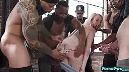 Blonde teen Dixie Lynn fucked hard by black cocks at gym