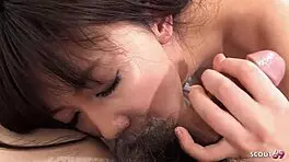 caught small japanese girl masturbating in leggings, pov blowjob