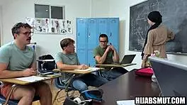Muslim teacher foursome fucked by american students in classroom