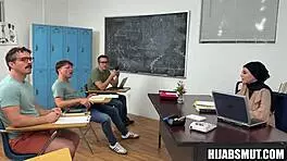 Muslim teacher foursome fucked by american students in classroom