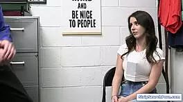 officer licks the shoplifter then face fucks her hard in the office