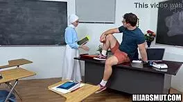 Muslim teacher foursome fucked by american students in classroom