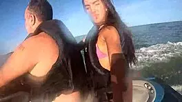 Teen latina with big ass experiences first time on beach jet ski
