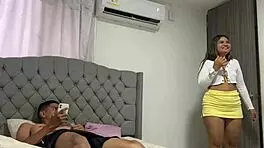 Latina teen catches stepbrother masturbating with her photo