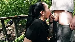 subtle outdoor blowjob in the forest