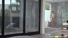 The teen redhead curiously explores the big black cock in a casual interracial encounter