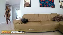 Ebony Teen with Big Tits Performs Blowjob in Amateur Casting Interview