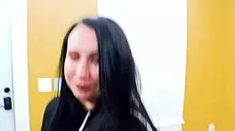 petite brunette sucks juicy cock and swallows!