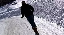 on ski trip blonde cutie strips naked and pees in fresh snow