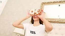 Innocent-looking tattooed Stephanie Moon gropes tight pussy solo like a naughty neighbor