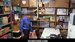 petite teen thief strips naked begging mall guard's cock for mercy