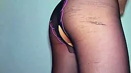 Hairy teen in pantyhose seduces daddy for double cum fetish