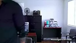 Overwhelmed teen replaces masseuse sucks oiled client's throbbing monster cock hardcore