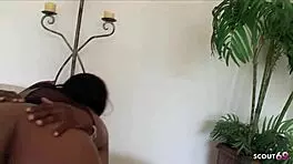 Curvy Ebony Bitch Slobbers Deep on Monster Cock Before Brutal Pounding