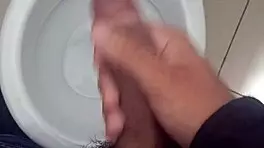 day 6: stroking my huge cock in the bathroom again