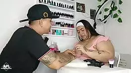 Manicurist Tits Groped While Pussy Teased Under Table Part 1