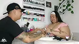 Manicurist Tits Groped While Pussy Teased Under Table Part 1