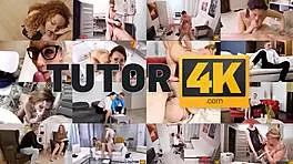 tutor4k short-haired teacher takes dynamic poses in heated session