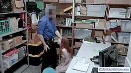 STRIPTEAL SHOPLIFTER REDHEAD RIPS CLOTHES FOR BIG COCK BLOWJOB BENT OVER DOGGY!