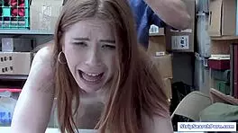 STRIPTEAL SHOPLIFTER REDHEAD RIPS CLOTHES FOR BIG COCK BLOWJOB BENT OVER DOGGY!