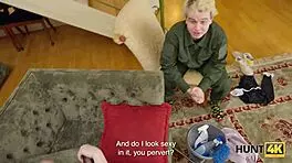 Hunt4k. Cuckold watches flexible babe fucked on sofa by guard