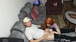 Stunning redhead laura in shorts begs for blindfolded big cock doggystyle pounding housewife style.