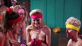 Fit milfs share young pussy workout in gym with intense licking