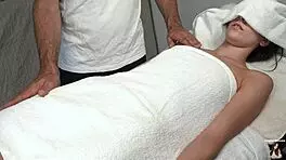 Skinny petite brunette gets perfect body massage with tight pussy play