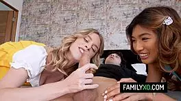 slutty teen and asian bff team up for hardcore pounding session