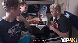 vip4k. young redhead babe does anal cowgirl riding for stranger's attention on train